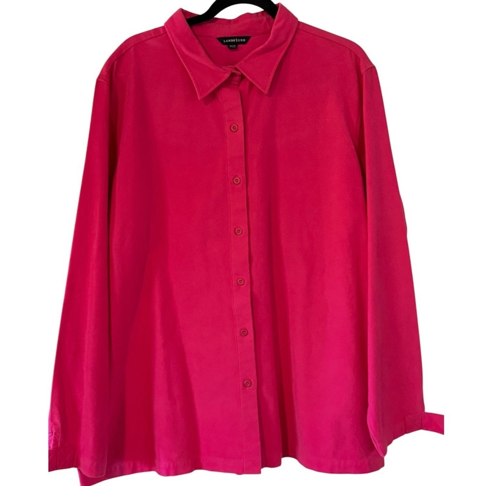 Lands' End Women Plus 3X Pink Solid Button Down Shirt Cotton Blend 36347
